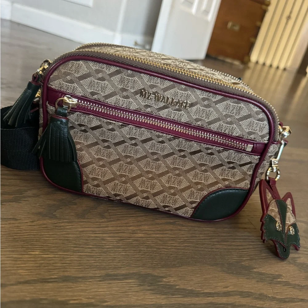 MZ Wallace Beige & Burgundy Crossbody Bag with Green Accents - Picture 1 of 9